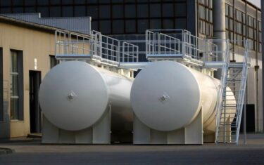 Two steel aviation fuel tanks at the airport